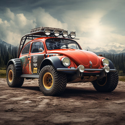 Classic Volkswagen Beetle rally car with off-road upgrades