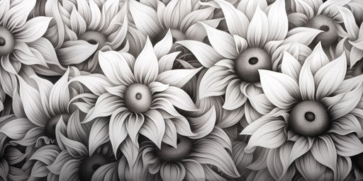Black and white sunflower design, graphite realism