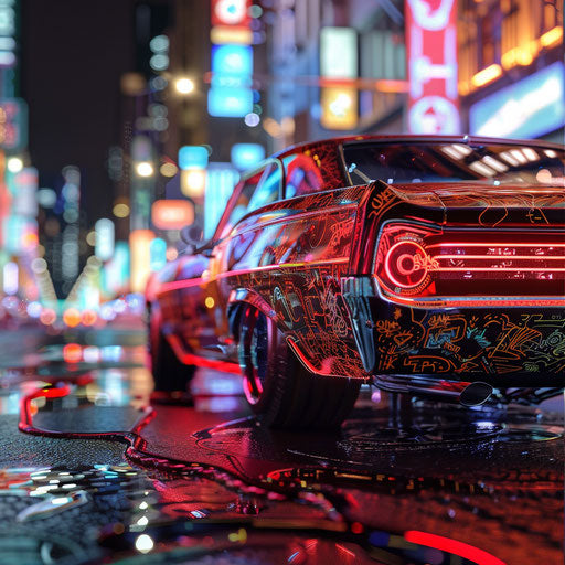 1967 Chevy Bel Air cyberpunk with digital graffiti