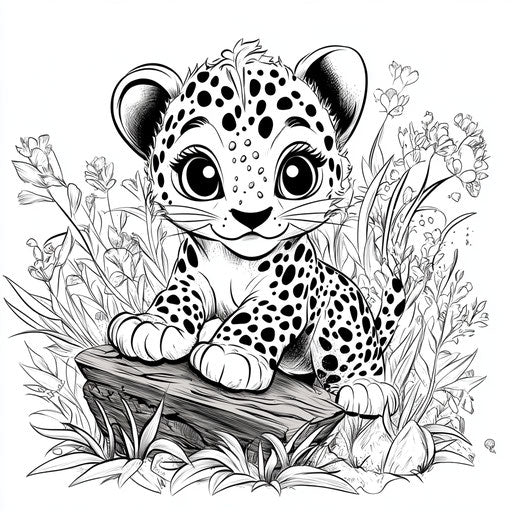 Playful leopard in a whimsical setting, Butch Hartman style