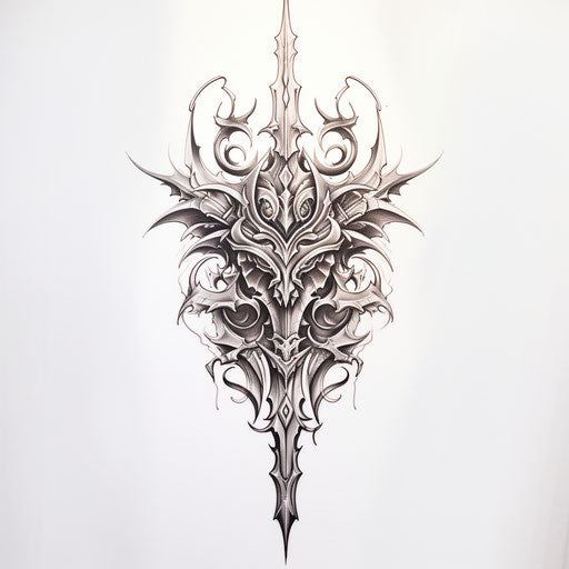 Tattoo with sword and shield in pencil sketch style