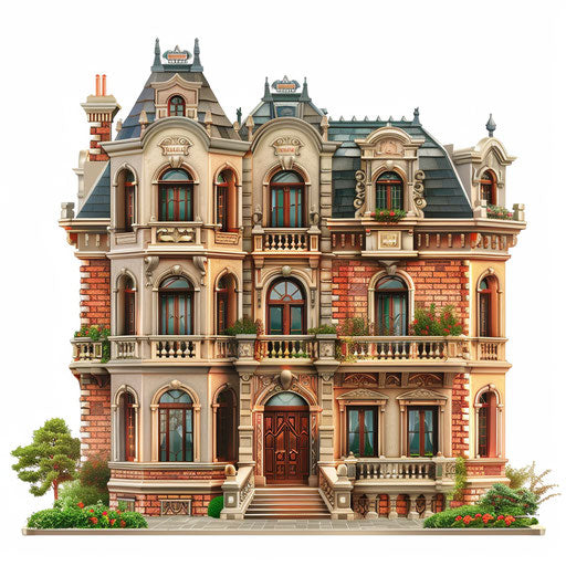 Mansion clipart in photo realistic style on white background