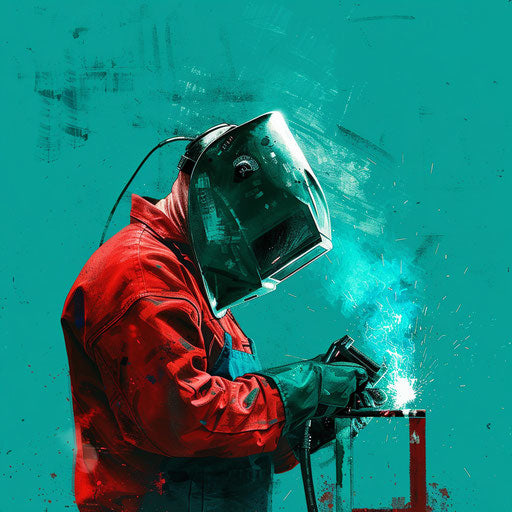 Realistic welding clipart with flat teal background