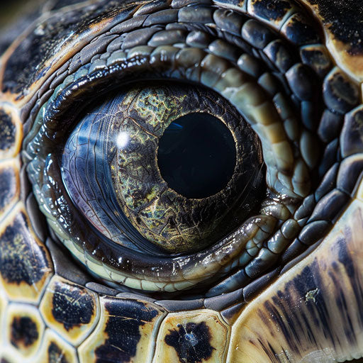 Close-up of an olive ridley sea turtle's eye, reflecting marine beauty