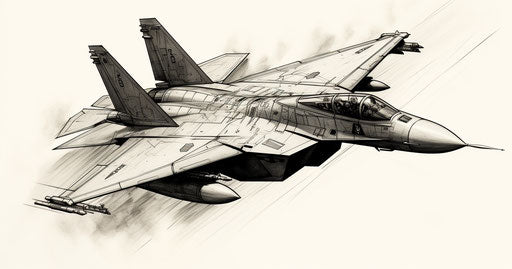Soviet military fighter jet meticulous inking captivating
