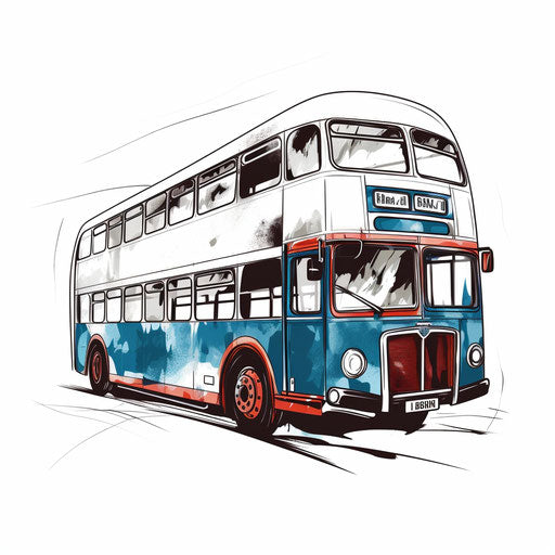 Illustration of bus in the style of Chiaroscuro Art, on white background