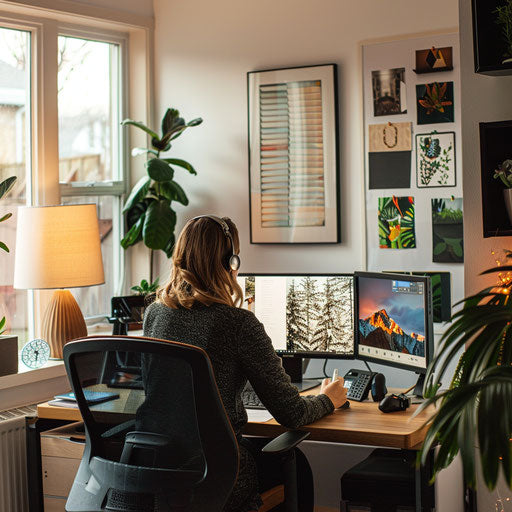 Video call in a modern and neatly organized home office