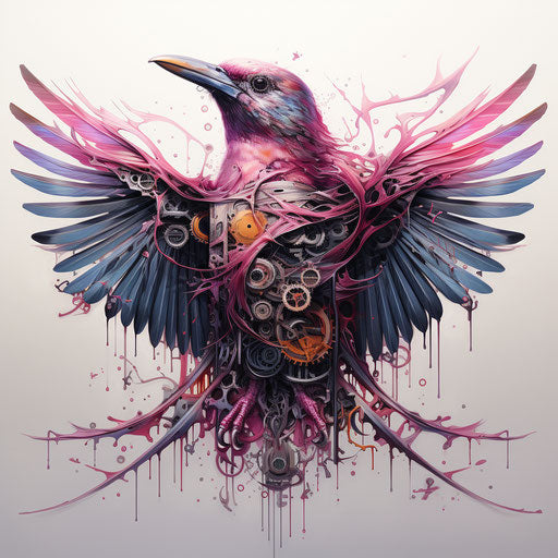 Magenta science fiction bird with illuminated visions