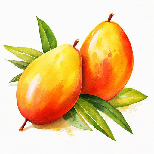 Mango illustration in the style of an oil painting, on white background