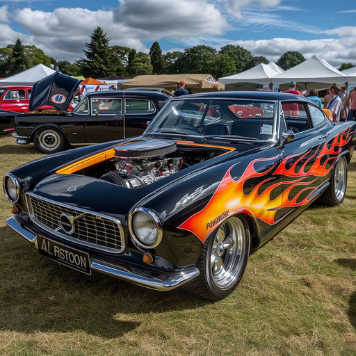 1966 Volvo P1800 hotrod with supercharged engine and flames