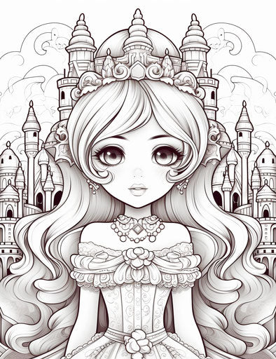 Princess in Castle - Coloring Page