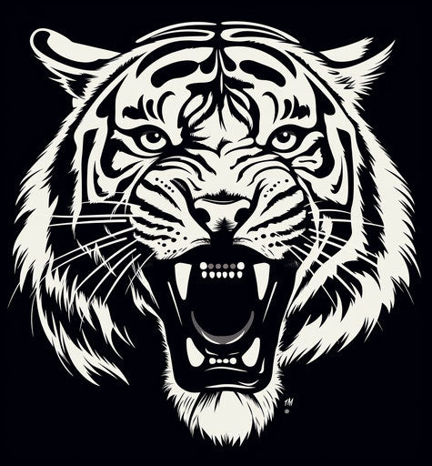 Black and white tiger head | price 1 credit usd $1, detailed nature style, printmaking mastery, large canvas sizes