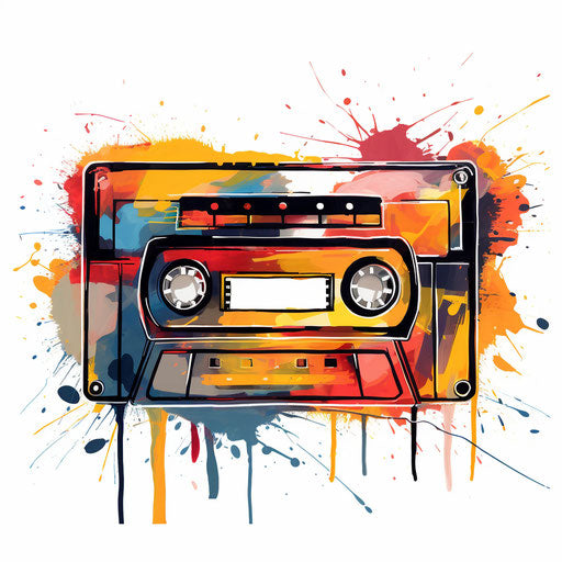 Illustration of a cassette tape in the style of Impressionistic Art, on white background
