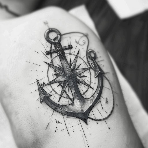 Anchor and compass tattoo for stability and direction
