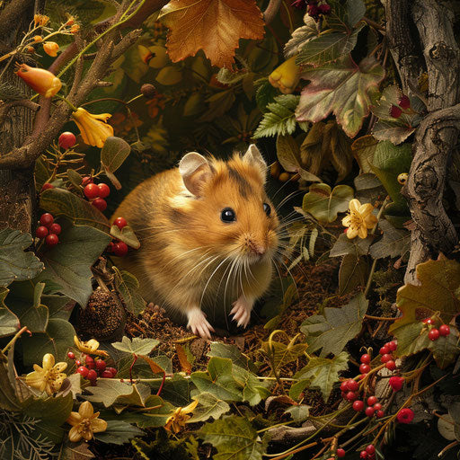 Syrian hamster in a fantastical woodland setting