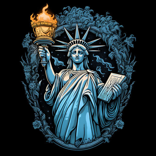 The Liberty illuminates with torch in Bryce 3D style