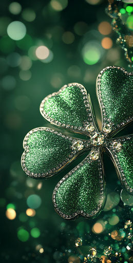 Shamrock with diamonds, shiny and glittery, St. Patrick's Day theme, phone wallpaper, high resolution