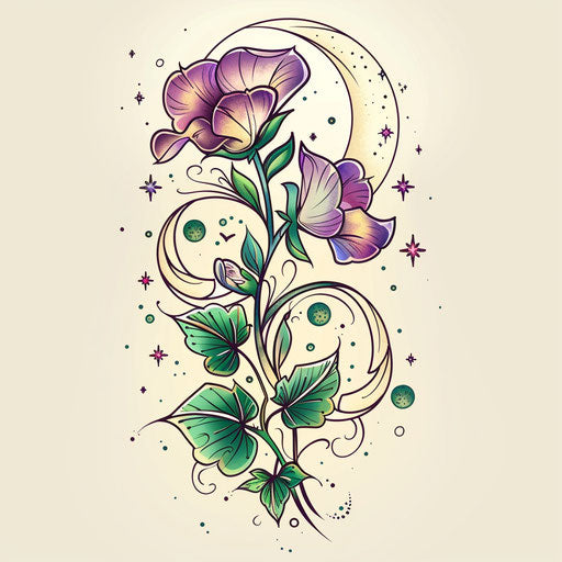 Creative sketch of a sweet pea with cosmic elements