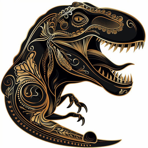 Stylized Art Nouveau T rex in black and gold