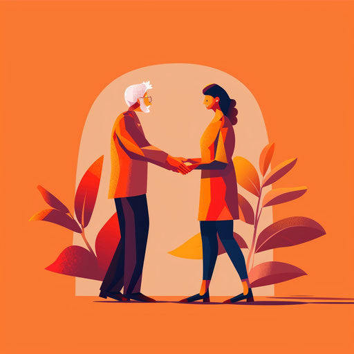 Realistic caring clipart on flat sunset orange background