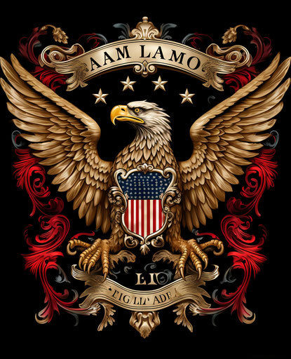 Eagle shield with flag and symbols, Mike Allred style