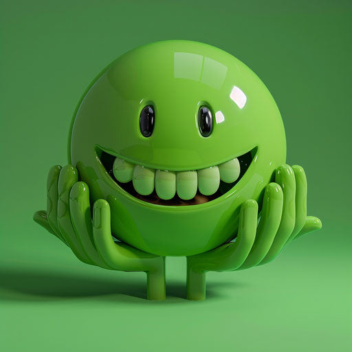 Green emoticon showing teeth, negative, shiny