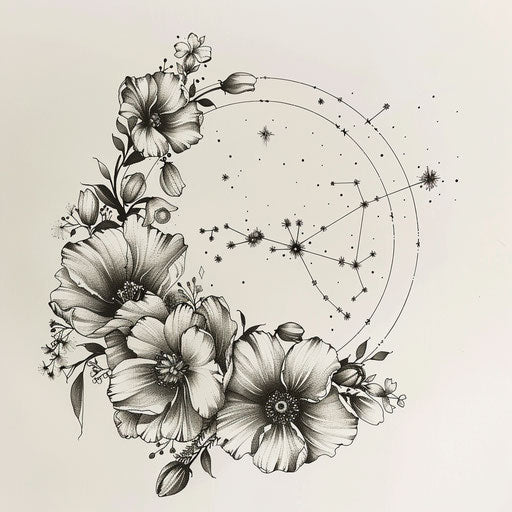 Botanical sketch of Aries constellation tattoo