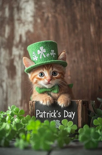 Adorable kitten with a green St. Patrick's hat