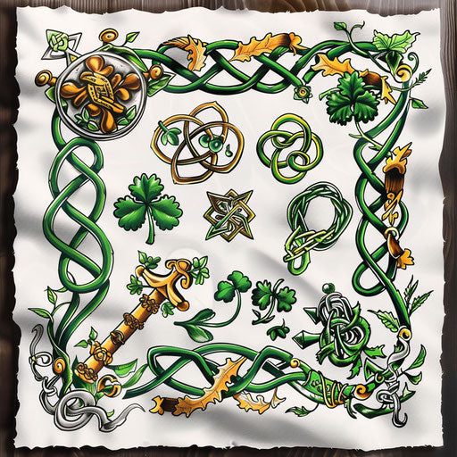 Irish symbols sleeve tattoo design on white canvas