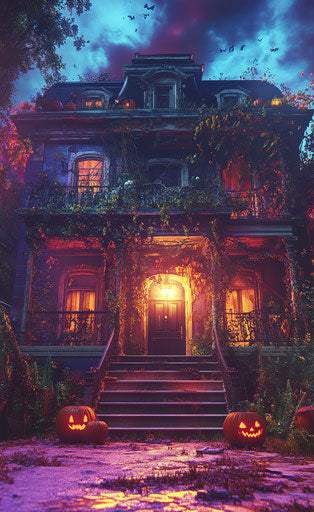 Haunted house for Halloween, pumpkins and spooky design