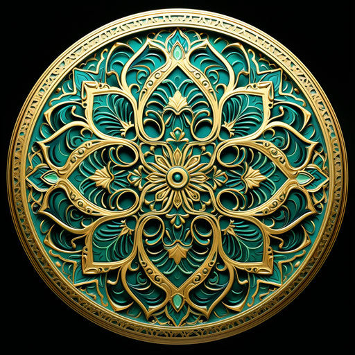 Green and gold ornate circular design