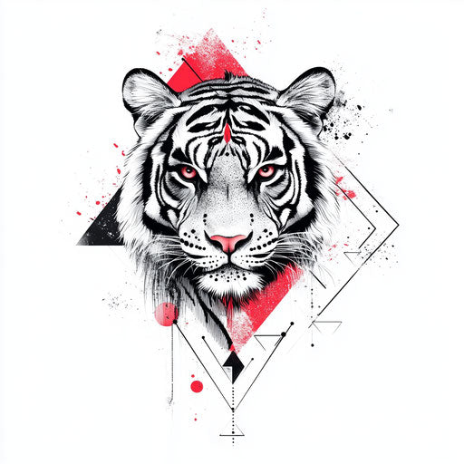 Tiger tattoo sketch on hand with geometric shapes