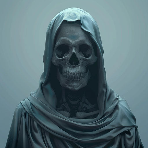 Realistic death illustration with flat blue background