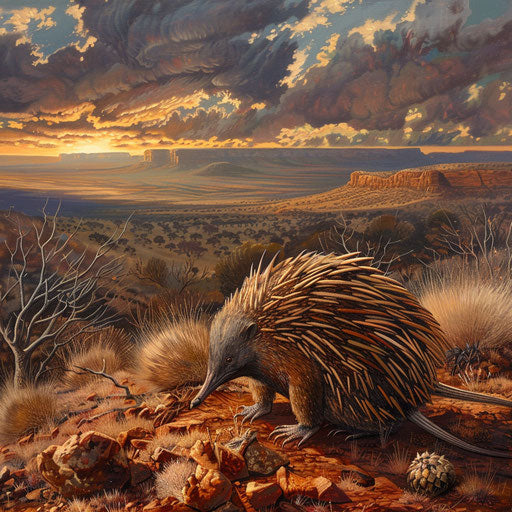 Echidna with breathtaking panorama, in the style of Marsel van Oosten