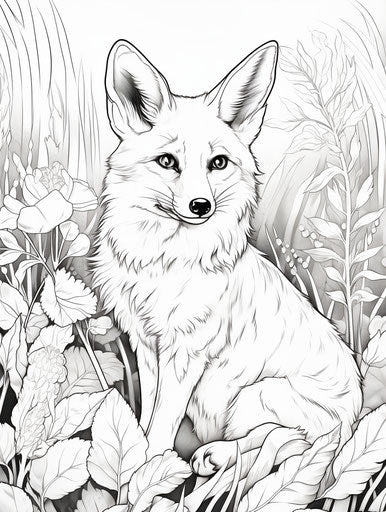 Fox coloring page, Nikon L35AF style, illustration