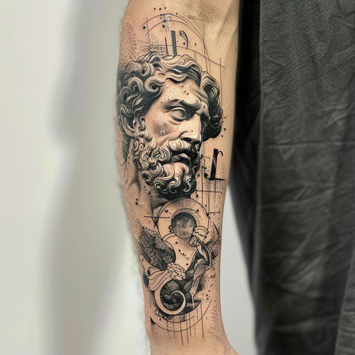 Divine tattoo with dark surrealism