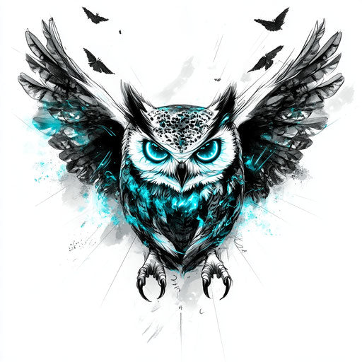 Chest owl tattoo on pure white background