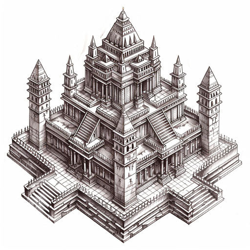 Detailed design of Solomon's Temple, with architectural precision, on white background
