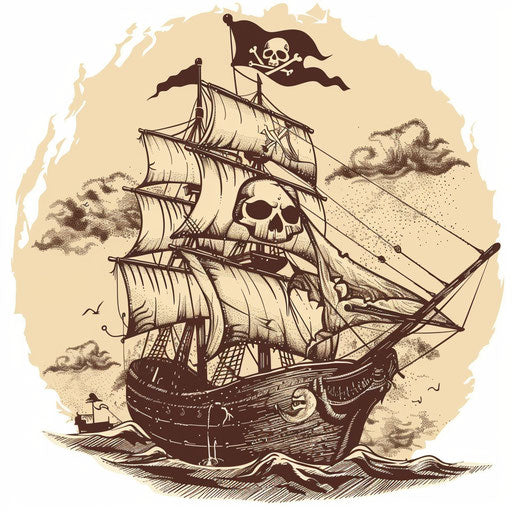 Nostalgic sketch of a Jolly Roger tattoo in vintage woodcut style