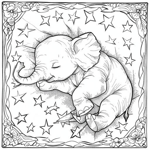 Sleeping baby elephant with stars