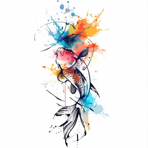 Beautiful flat tattoo sketch with vibrant watercolor splashes