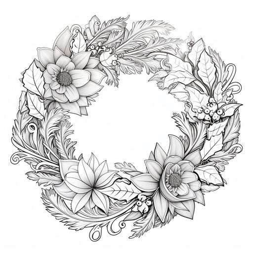 Christmas wreath coloring free printable pdf png download light silver beige