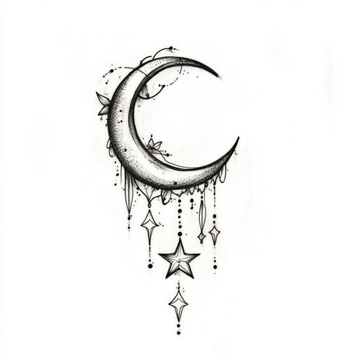 Crescent moon and star tattoo on the neck