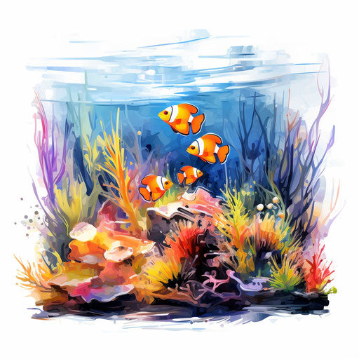 Aquarium clipart in the style of Impressionistic Art, on white background