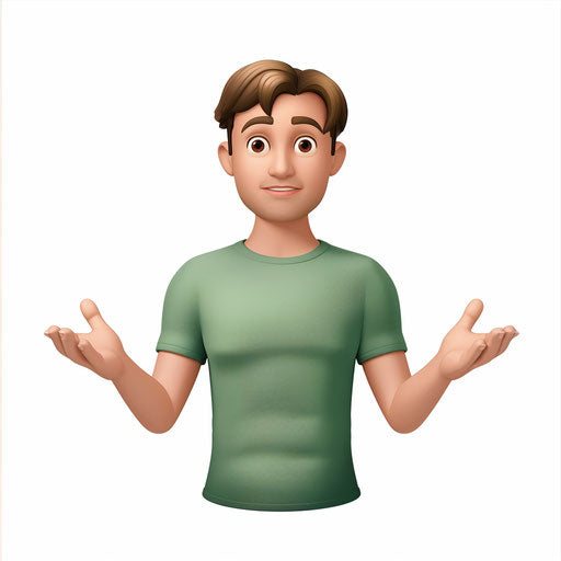 Attractive man in green shirt shrugging shoulders