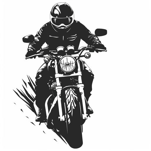 Minimalist tattoo sketch of a biker with a sleek motorcycle