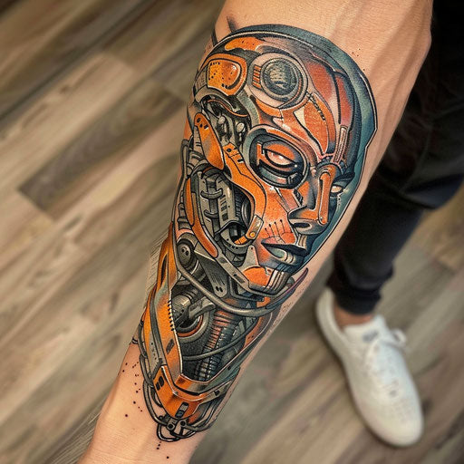 Biomechanical tattoo in comic book style, Humberto Ramos inspired
