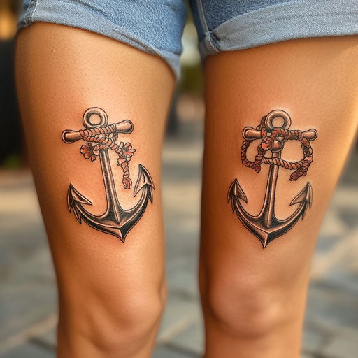 Mother daughter tattoos with matching anchors and ropes