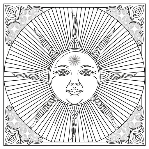 Stylized sun with geometric shapes, bold lines