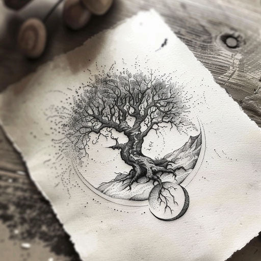 Dotwork tree of life on white background